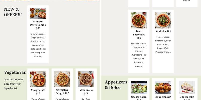 Masemo Pizza by Paramount Menu