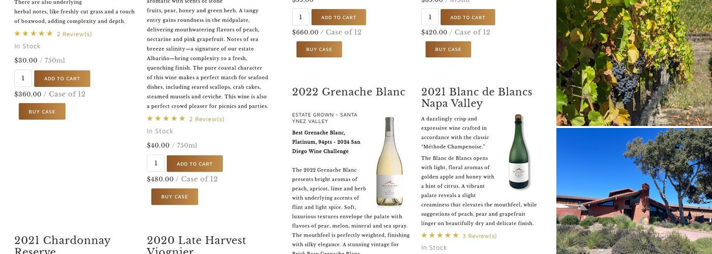 Brick Barn Wine Estate Menu