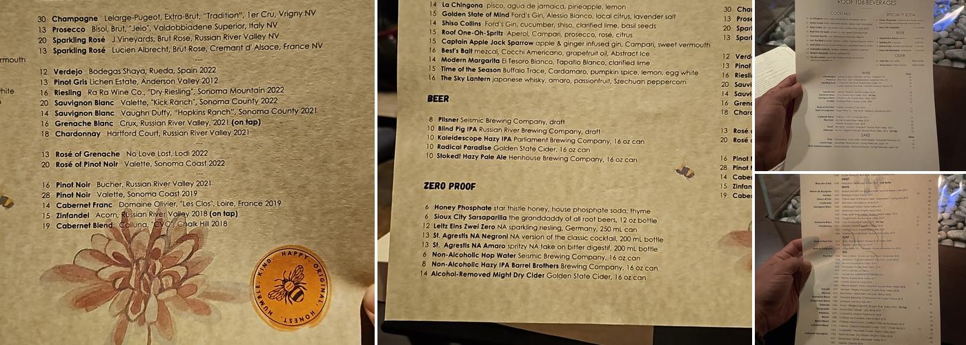ROOF 106 Menu