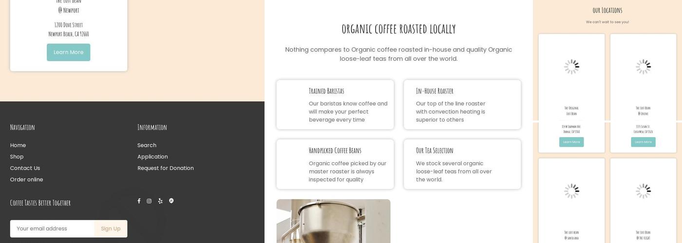 The Lost Bean Organic Coffee & Tea Menu