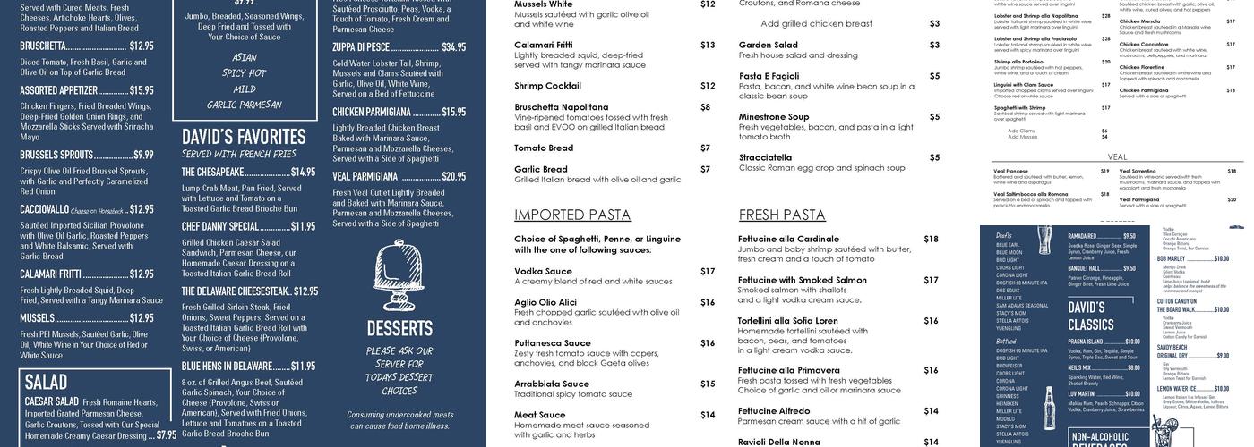 David's Bar Menu