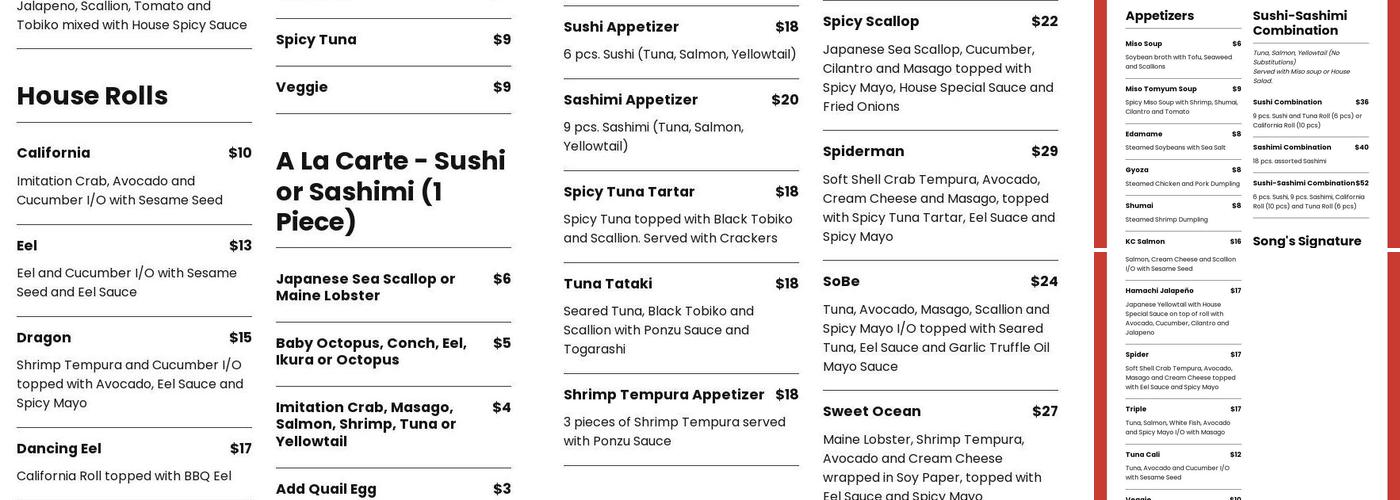 Sushi Song - Pembroke Pines Menu