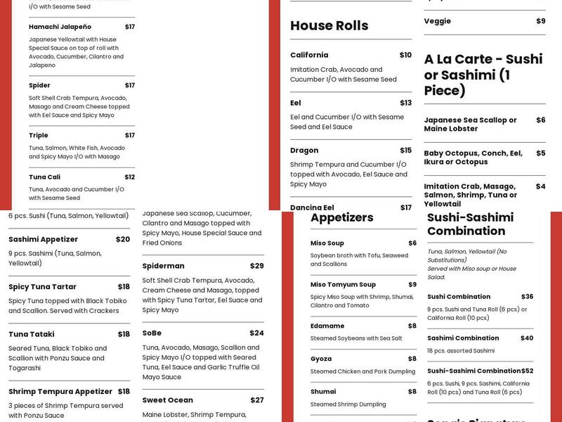 Sushi Song - Pembroke Pines Menu