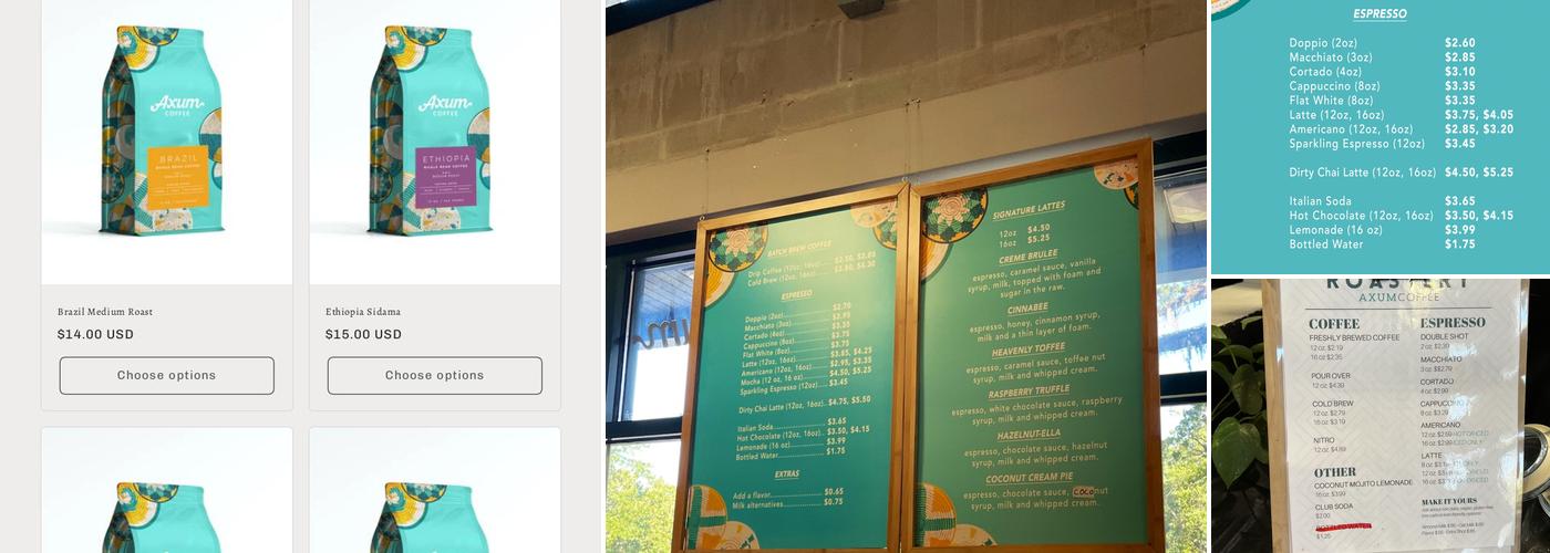 Axum Coffee Menu