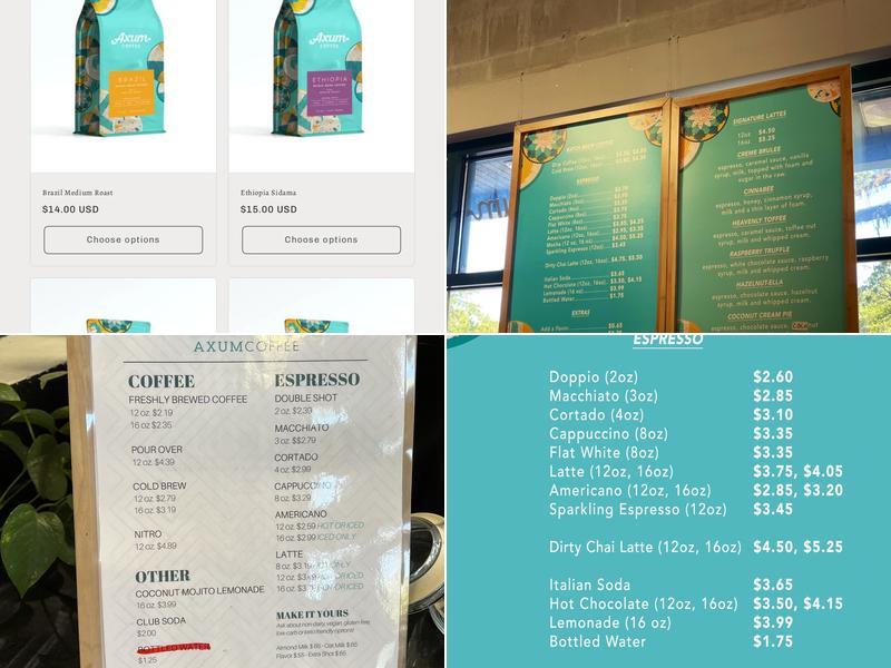 Axum Coffee Menu