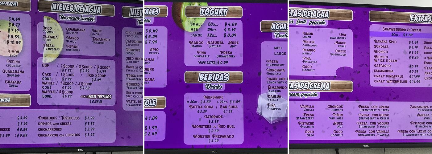 La Michoacana Fire Menu