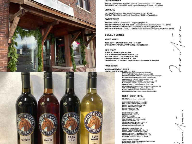 Crooked Creek Winery DOWNTOWN Menu