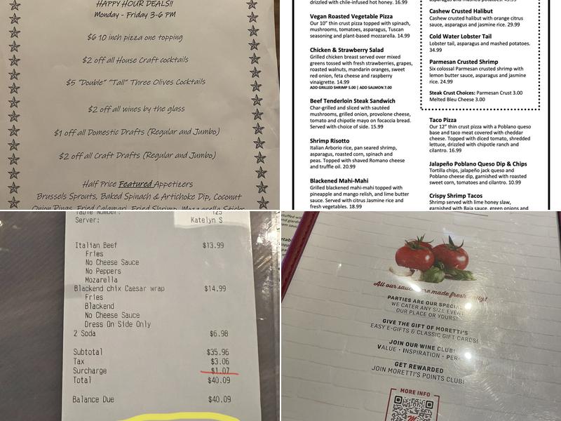 Moretti's Elgin Menu