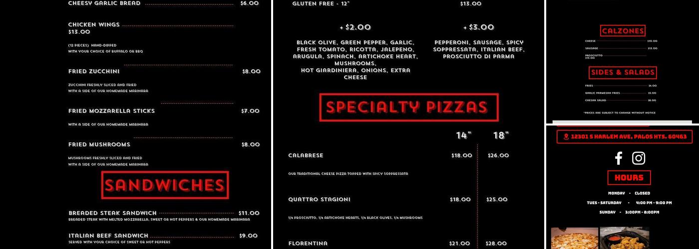 Capri Pizza Menu