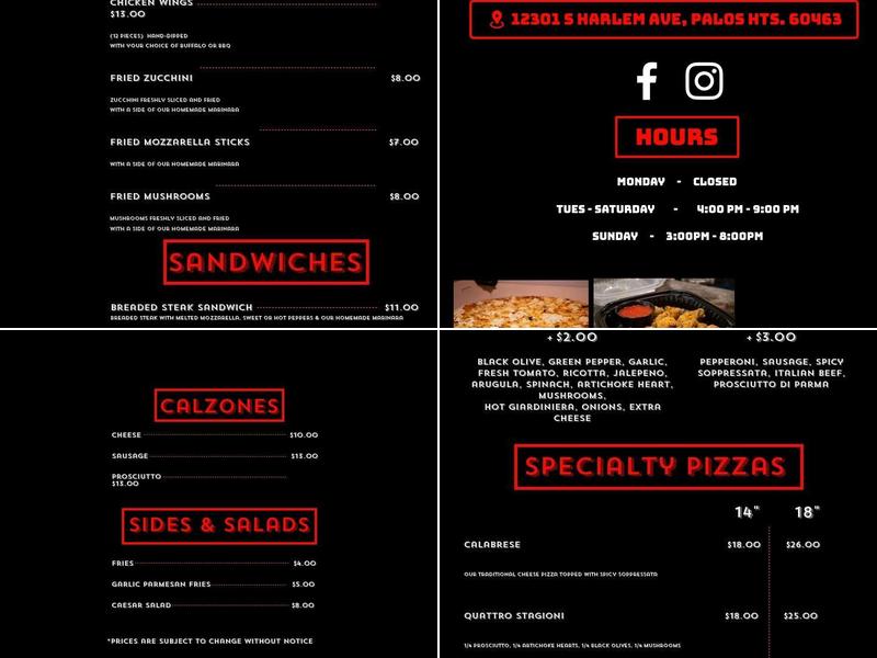 Capri Pizza Menu