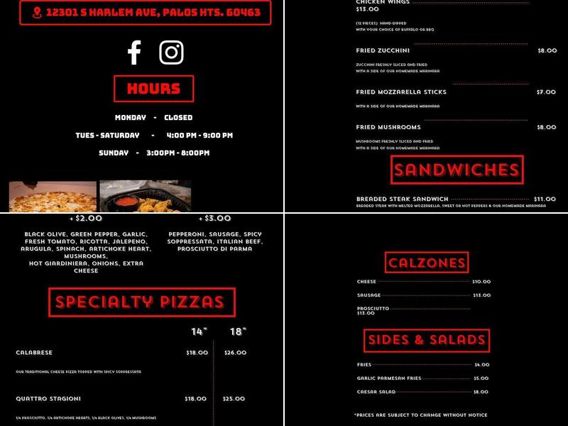 Capri Pizza Menu