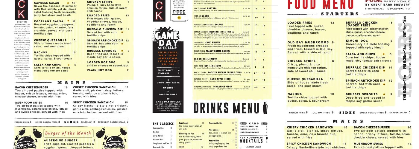 Great Barn Brewery Menu