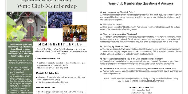 Spoiled Dog Winery Menu