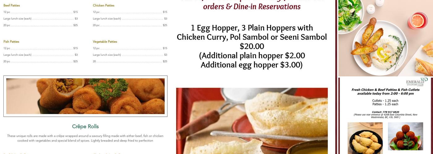 Emerald Catering & Culinary Club Menu