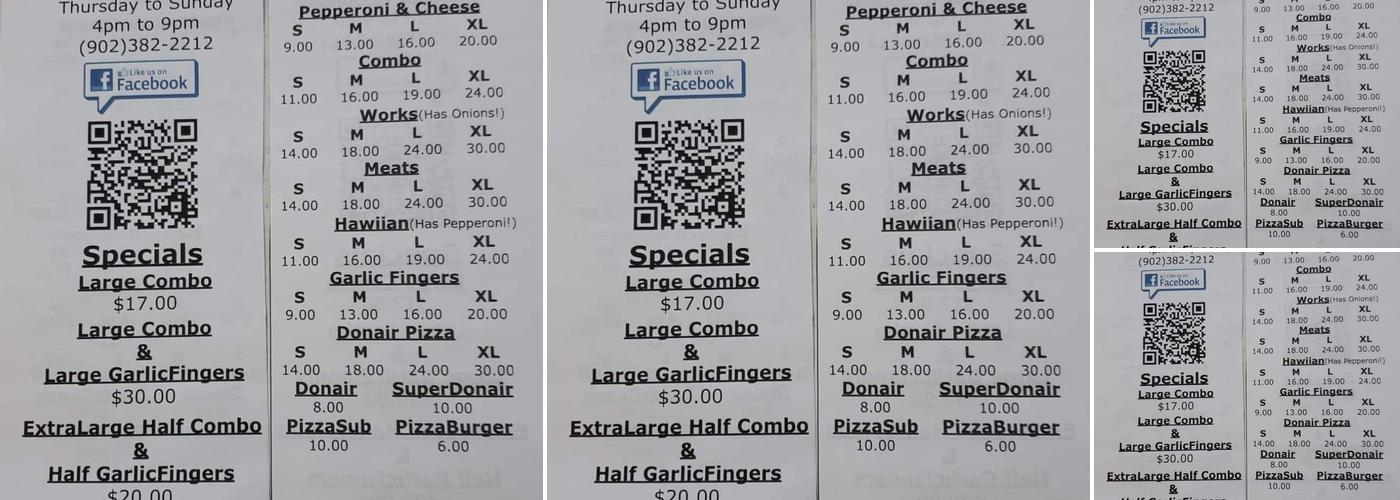 Lyons Brook Pizza Menu