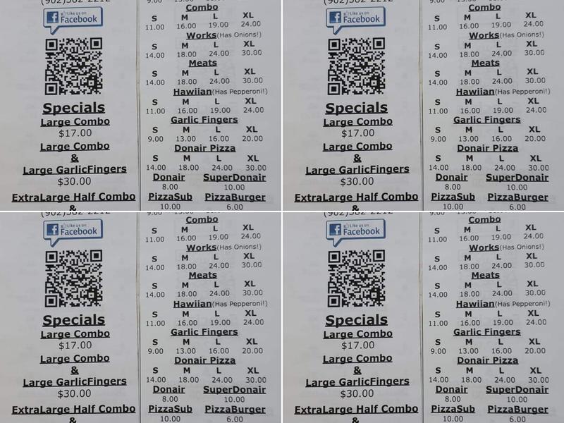 Lyons Brook Pizza Menu