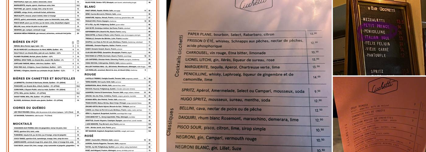 Bar Cicchetti Menu