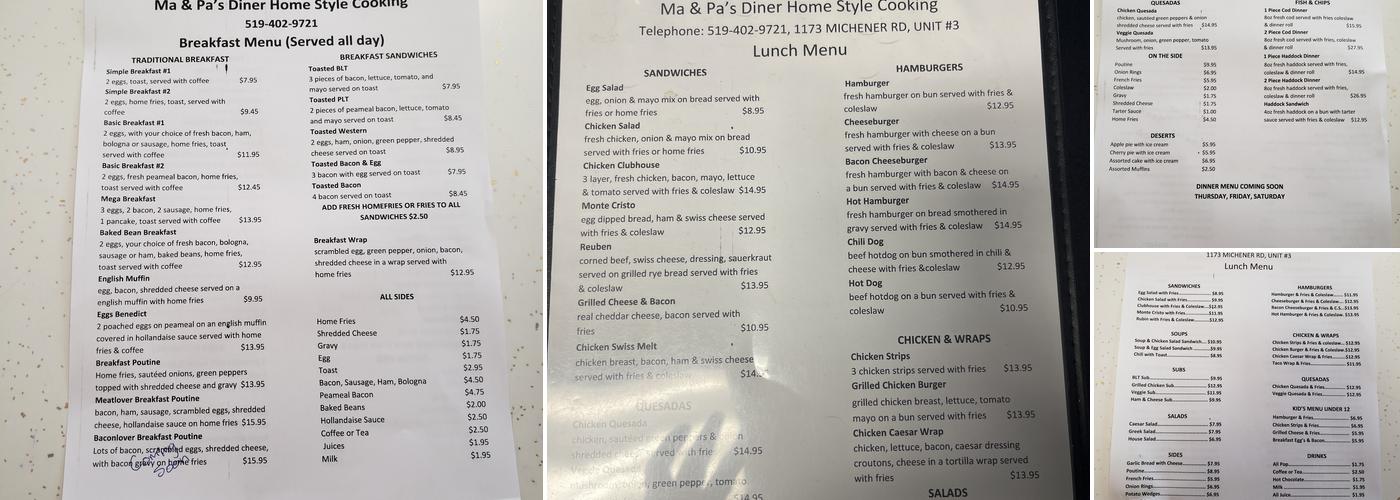 Ma & Pa's Diner Menu