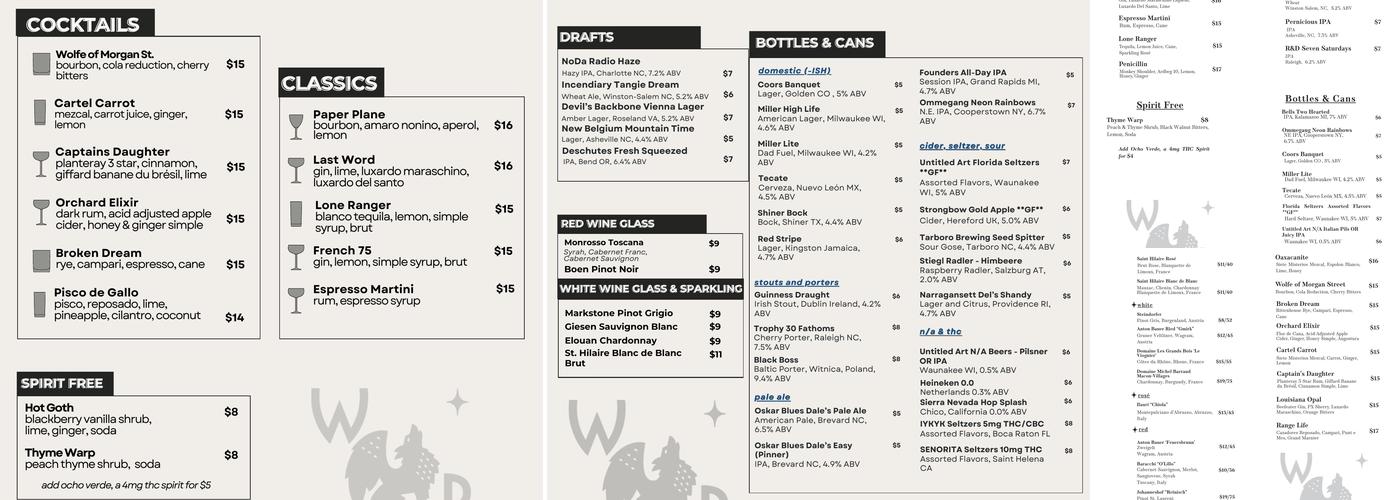 Wolfe & Porter Menu