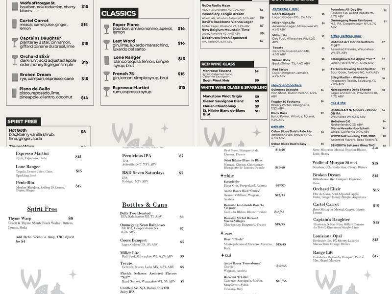 Wolfe & Porter Menu