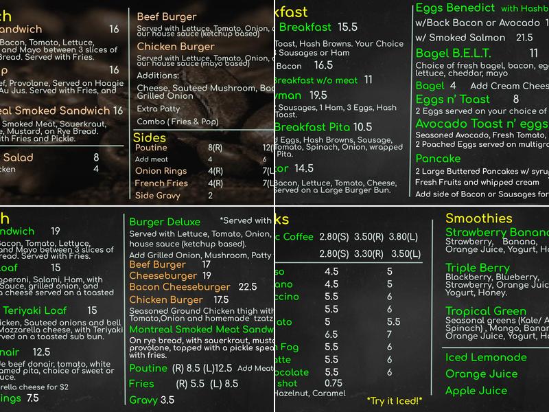 Amore Bistro cafe Menu