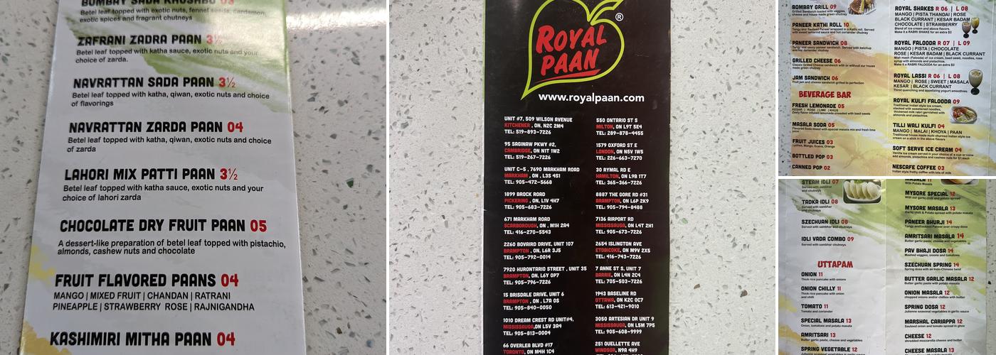 Royal paan Menu