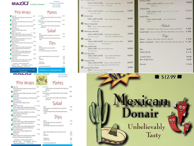 Mazaj Best Donair Menu
