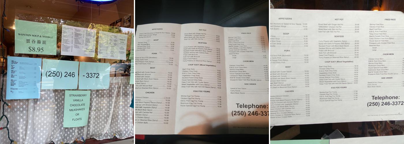 Wings Cafe Menu