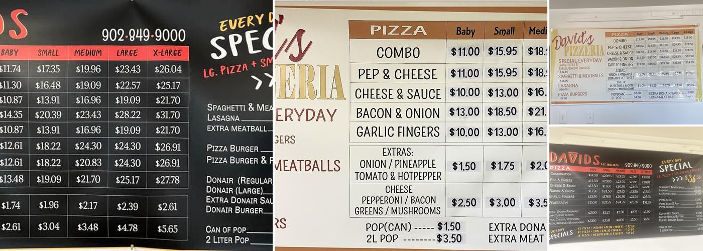 Davids Pizza Menu