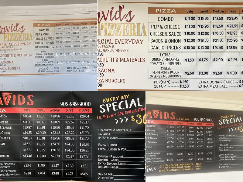 Davids Pizza Menu