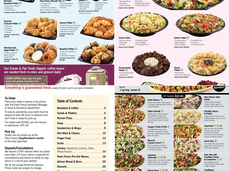 Pane Fresco at Fortinos Menu