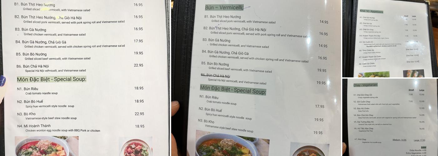 Pho Ha Noi Menu