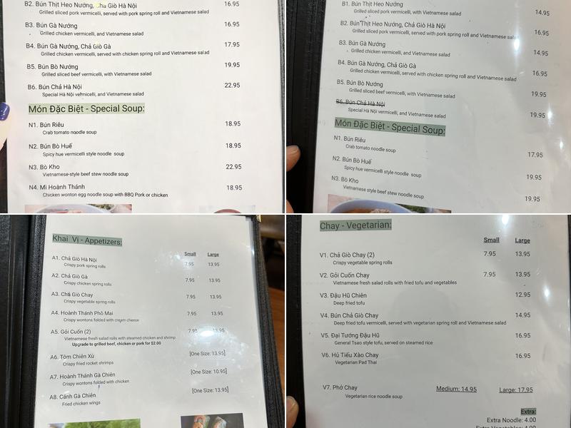 Pho Ha Noi Menu