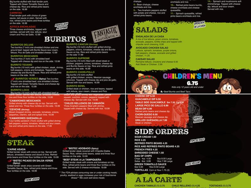 Rancho Azteca Menu