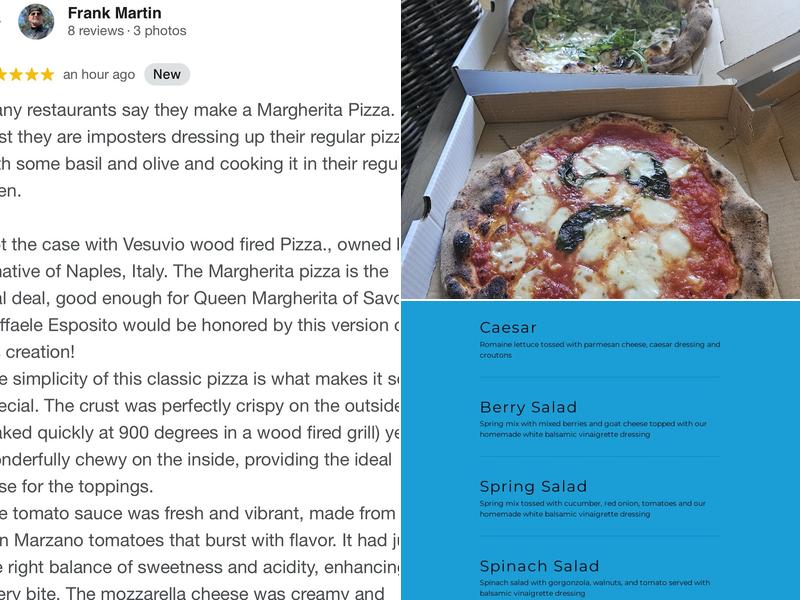 Vesuvio Wood Fired Pizza Menu