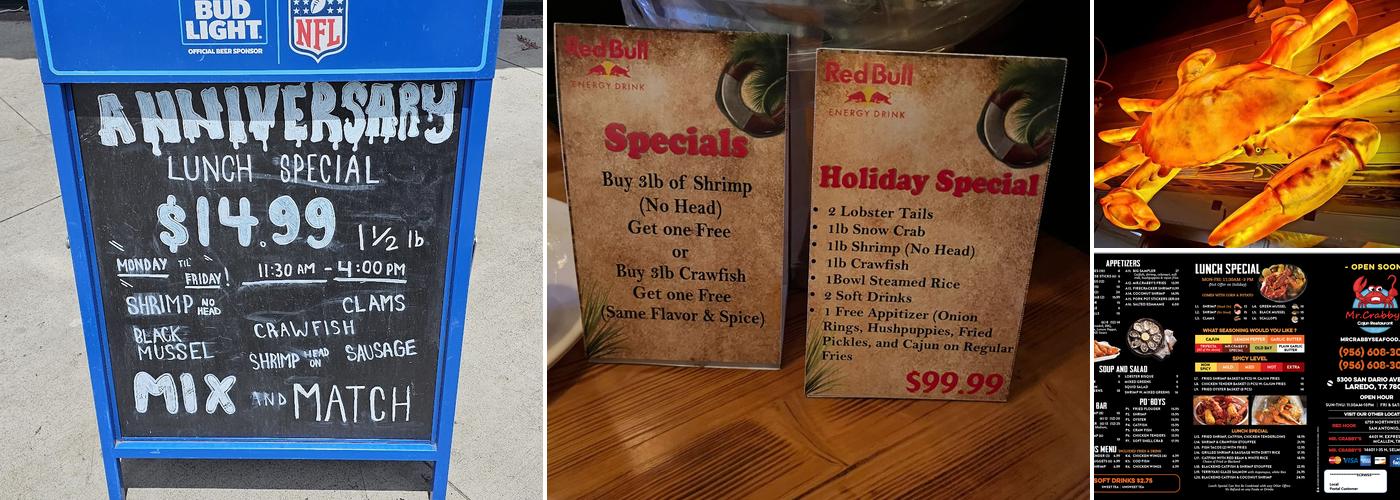 Mr.crabby's cajun seafood and bar Menu