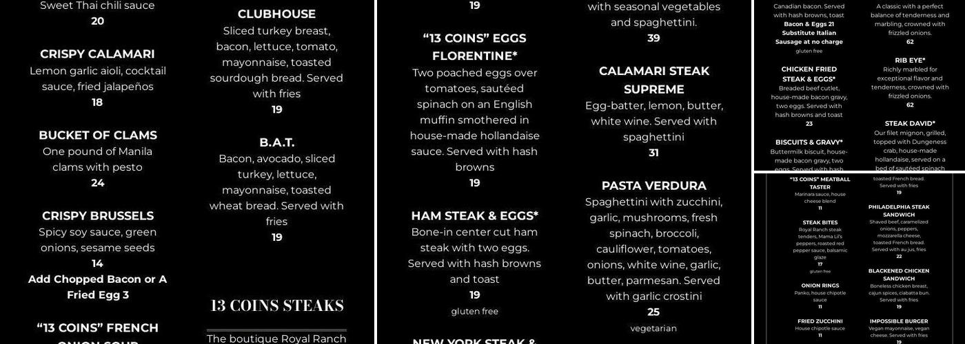 13 Coins Vancouver Menu