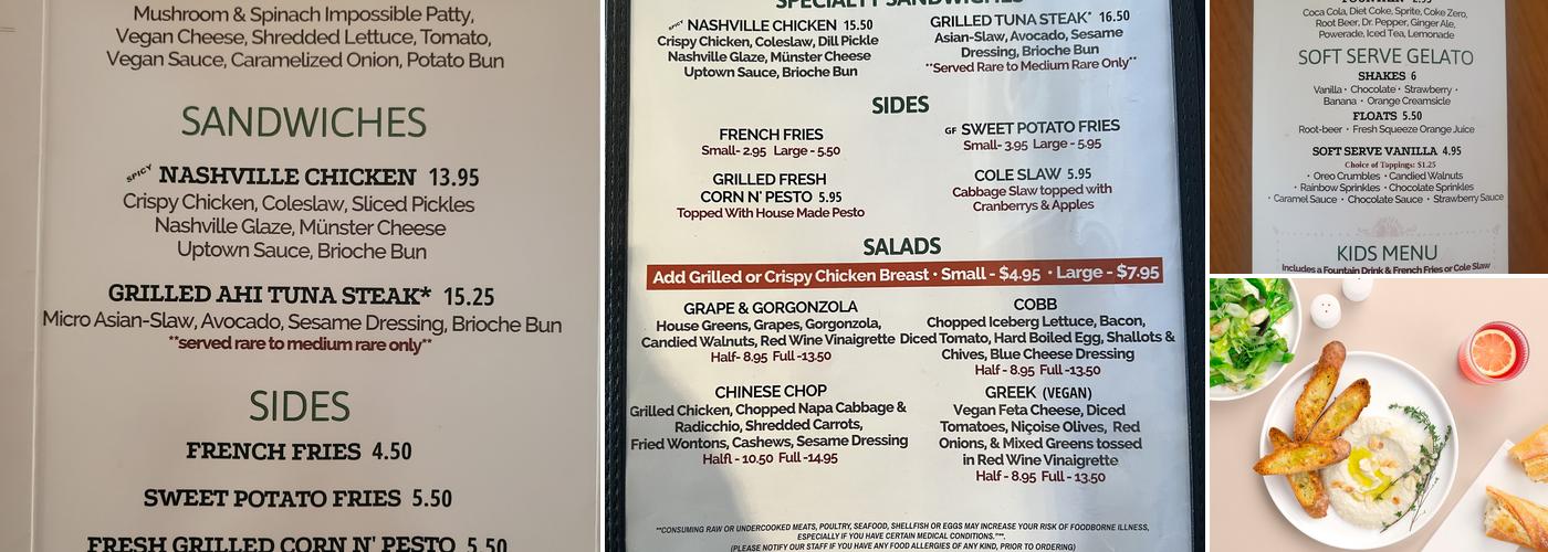 Uptown Burger Menu