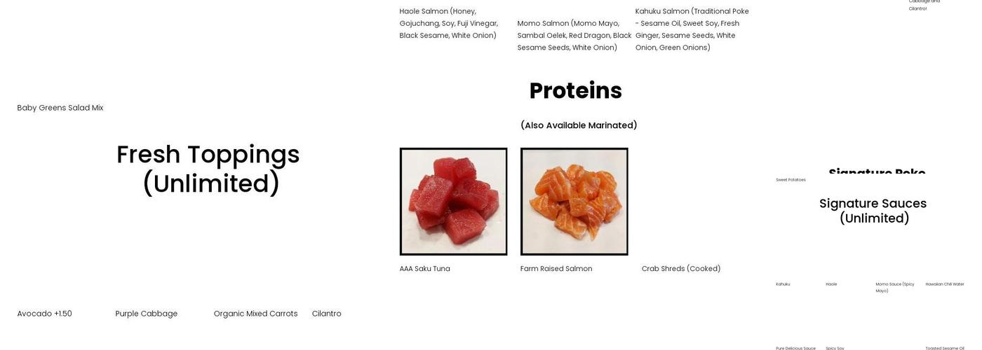 Pure Poke and Prep Menu