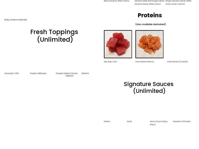 Pure Poke and Prep Menu