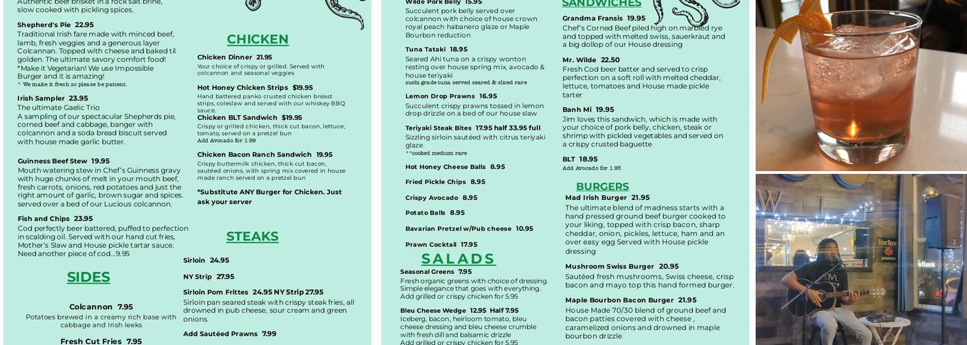 Wilde Irish Pub Menu