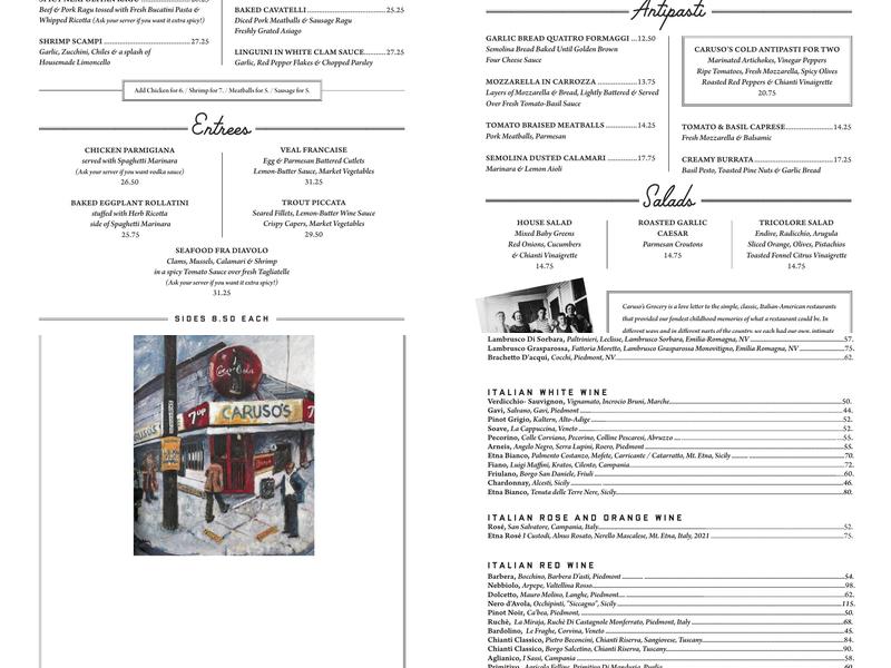Caruso's Grocery - Pike & Rose Menu