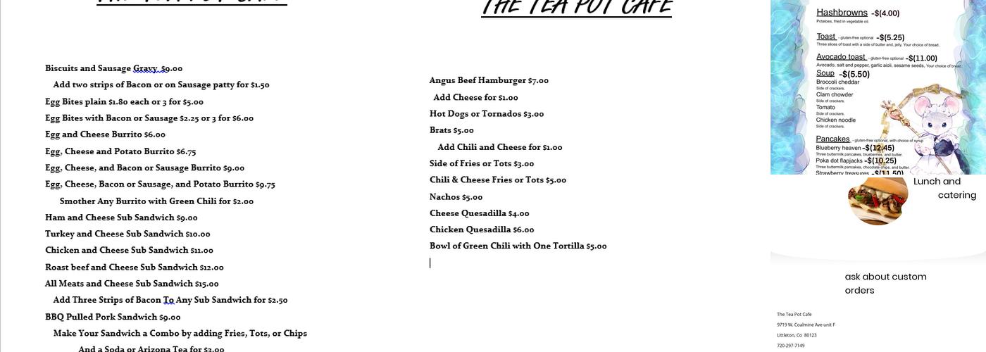 The Tea Pot Cafe Menu