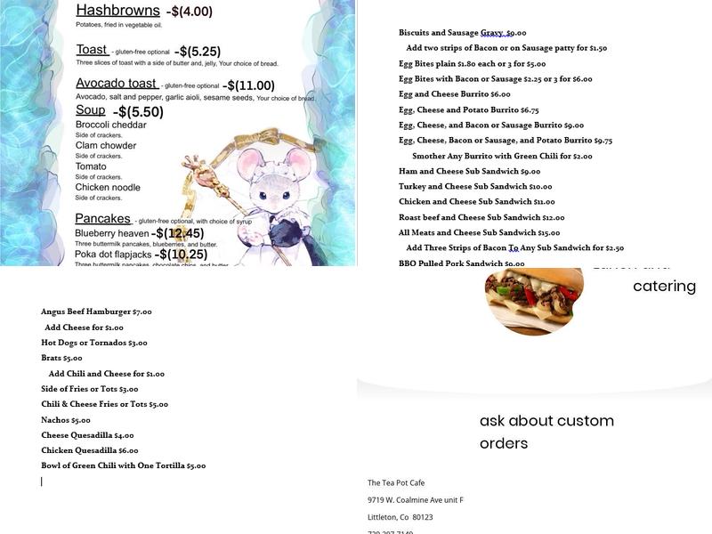 The Tea Pot Cafe Menu