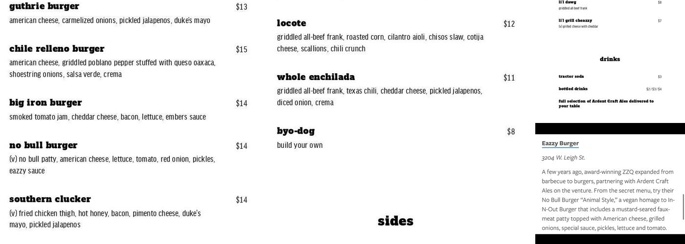 Eazzy Burger Menu