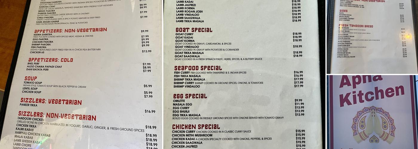 Apna Kitchen Menu