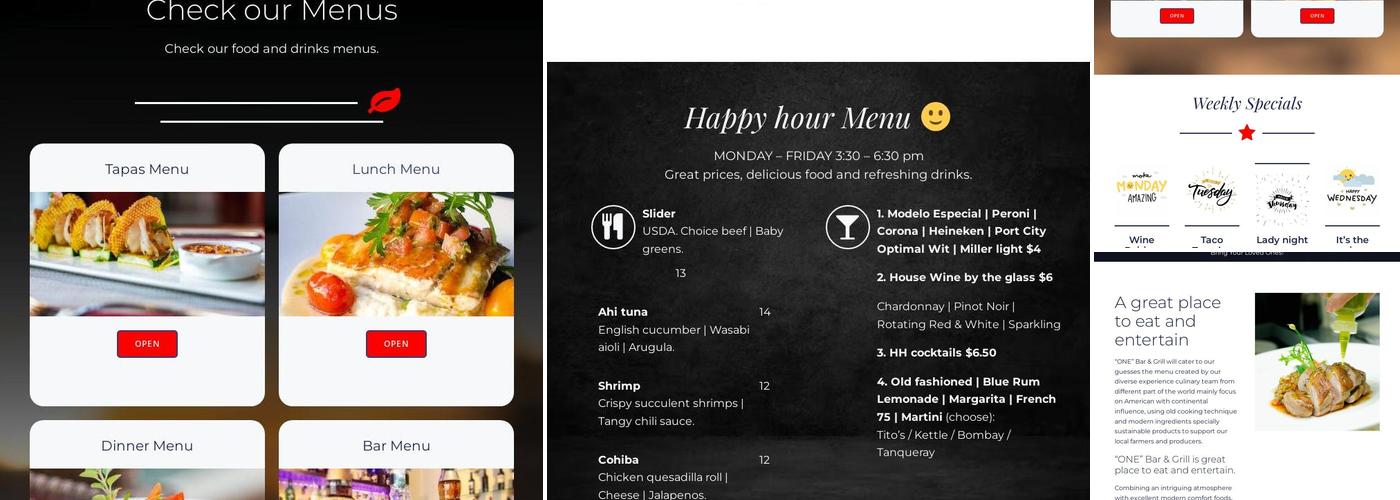 One Bar & Grill Menu