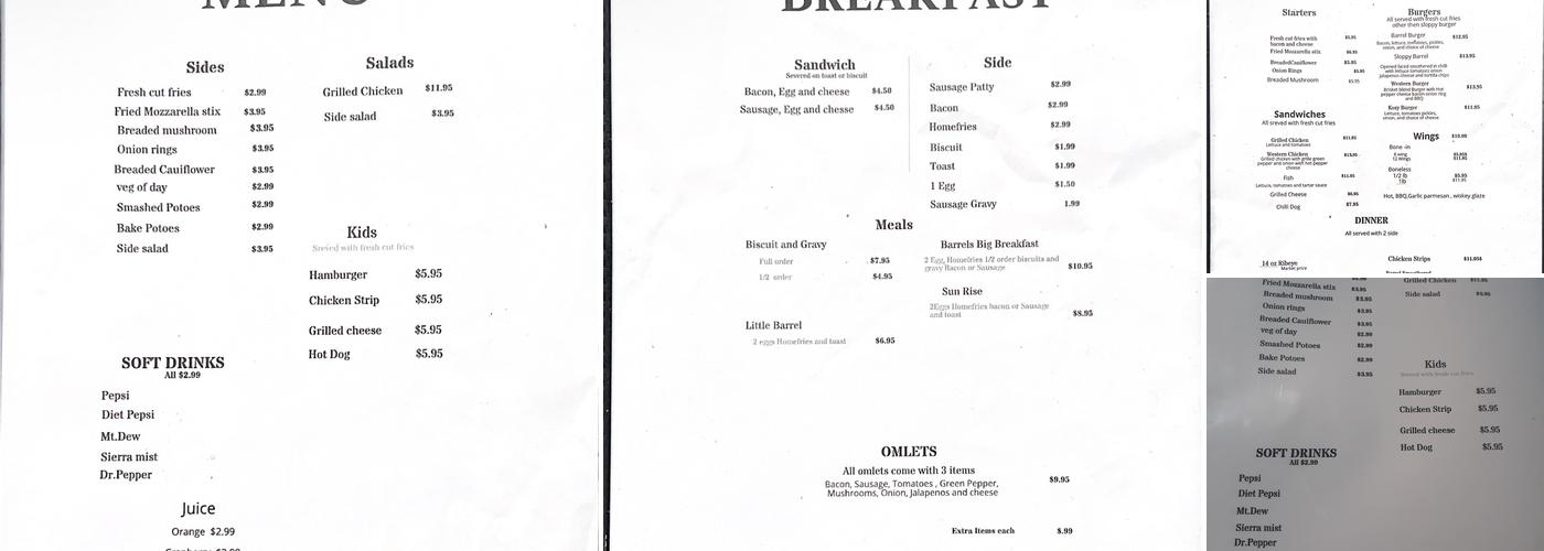 Barrels -N- Nuts Menu