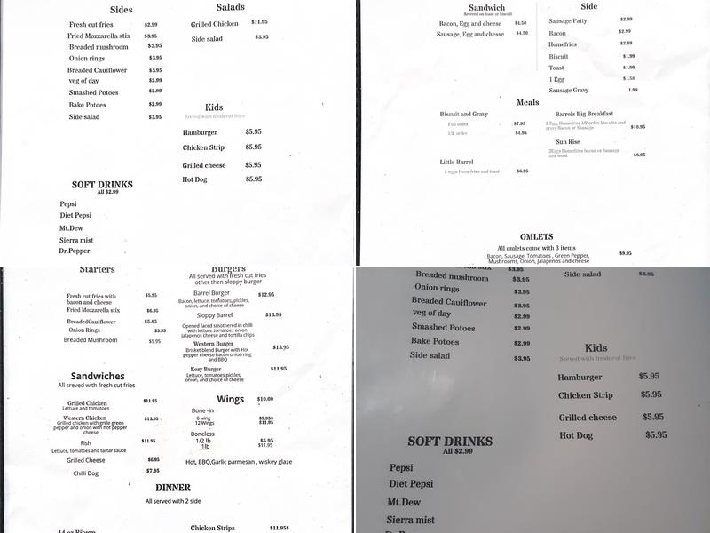 Barrels -N- Nuts Menu