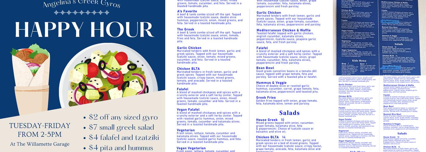 Angelina's Greek Gyros - Willamette Garage Menu